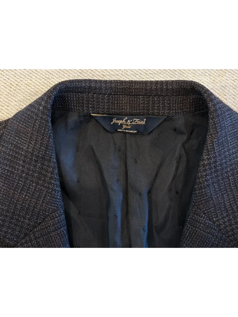 Joseph & Feiss Gold 100% Lambswool Plaid Suit Jacket Blazer Mens 42 Regular Navy